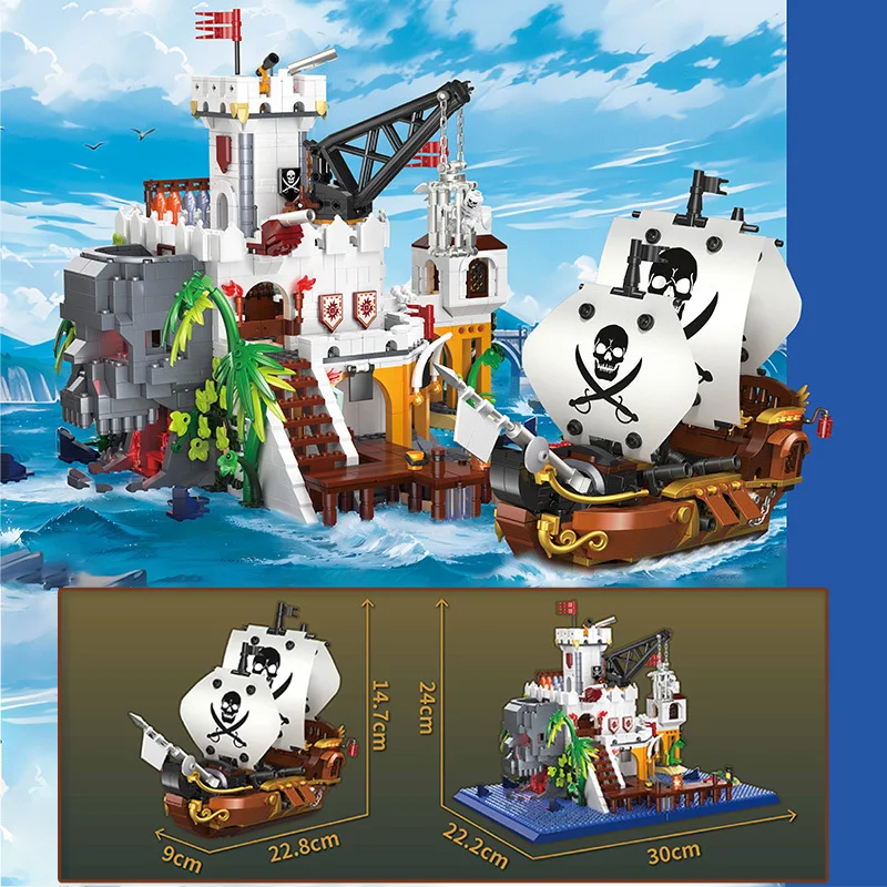 City Pirate Bay Corsair Vessels Model Building Blocks Creative Street View Pirate Ship MOC Toys Mini Bricks For Child Adult Gift