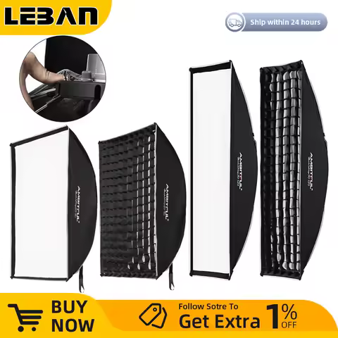 AMBITFUL QS6090 QS30120 Quickly Release Bowens Mount Strip Softbox + Honeycomb Grid Outdoor Soft Box for Studio Flash LED Light