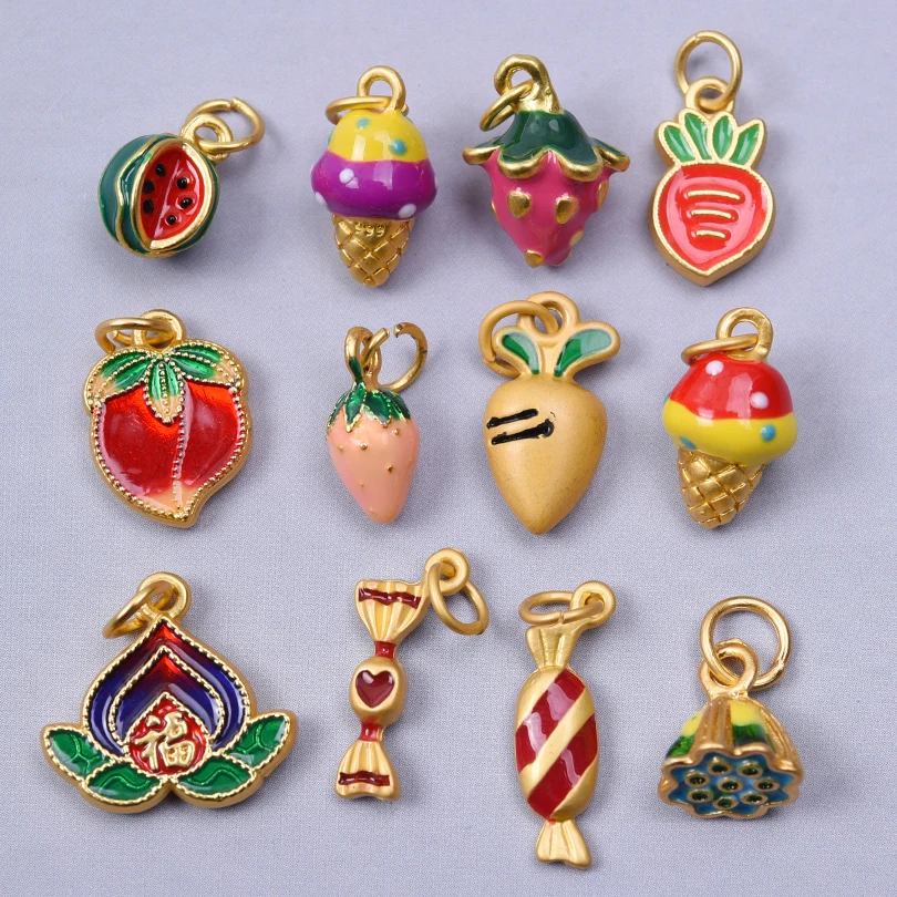 12pcs Lotus Pod Peach Enamel Gold Plated Charm Pendants Ice Cream Astronaut Charms DIY Jewelry Accessories for Necklace Earrings