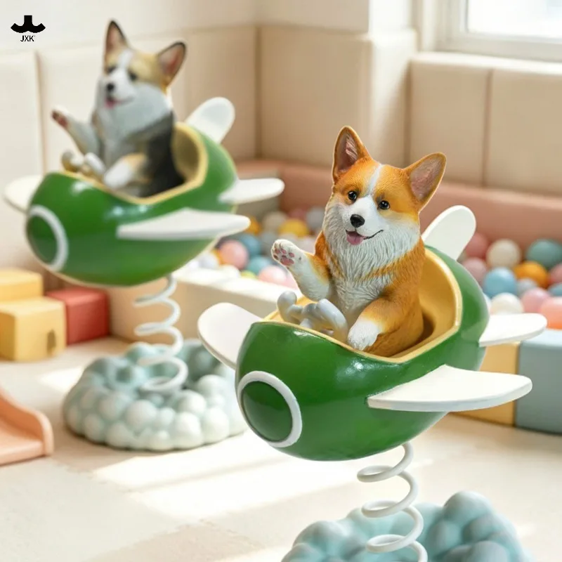 Presale JXK385 1/6 Cute Flying Corgi Wobbler Model Resin Simulation Corgi Dog Statue for Desktop Decor Collectible Ornament