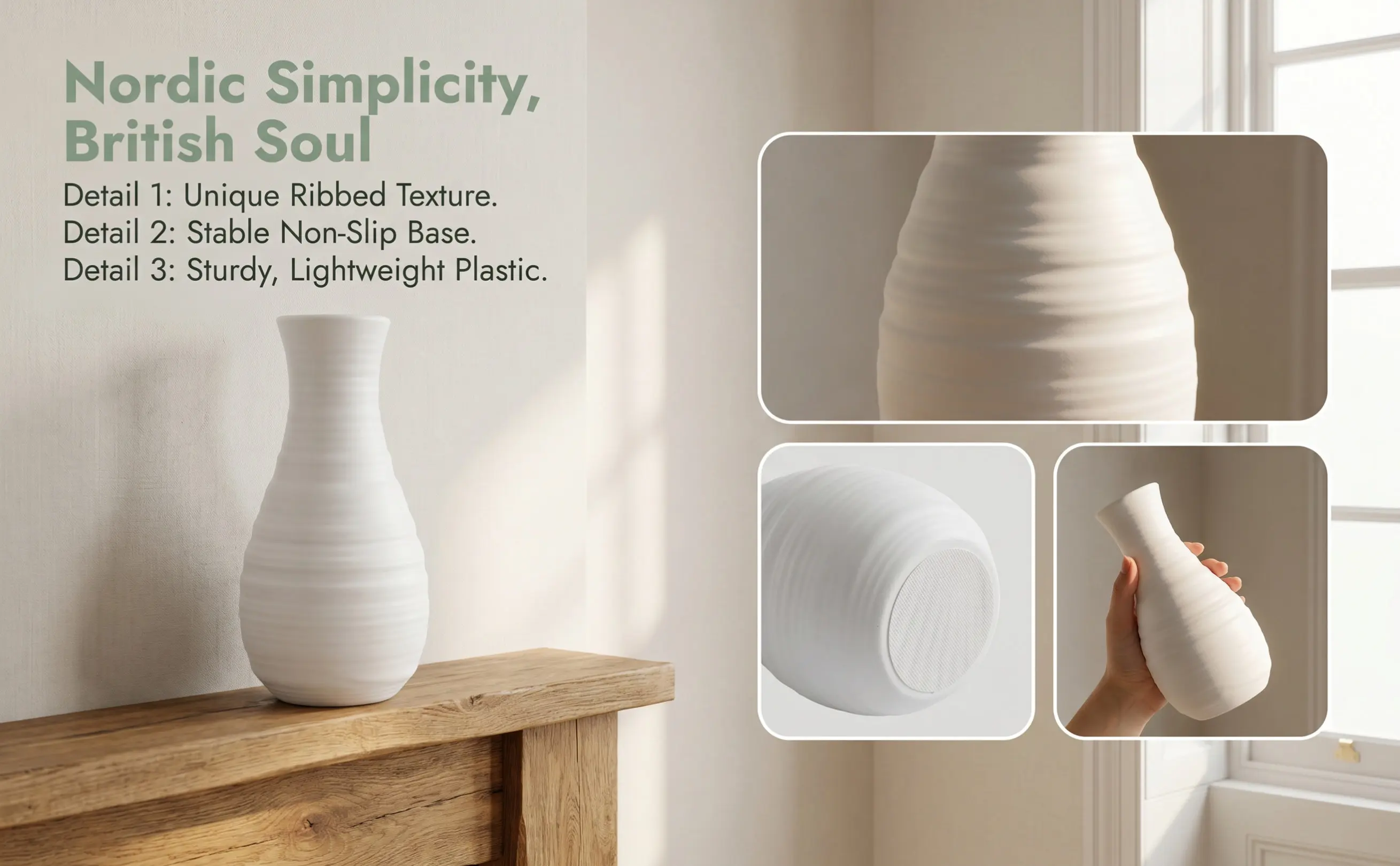 2Pcs Plastic Vase Nordic Modern Home Decor Simple White Flower Vase Living Room Table Desktop Holder Home Desktop Decor