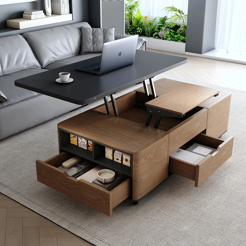 Multifunctional rock slab lift coffee table dining table integrated dual-purpose two-in-one small apartment household with stool