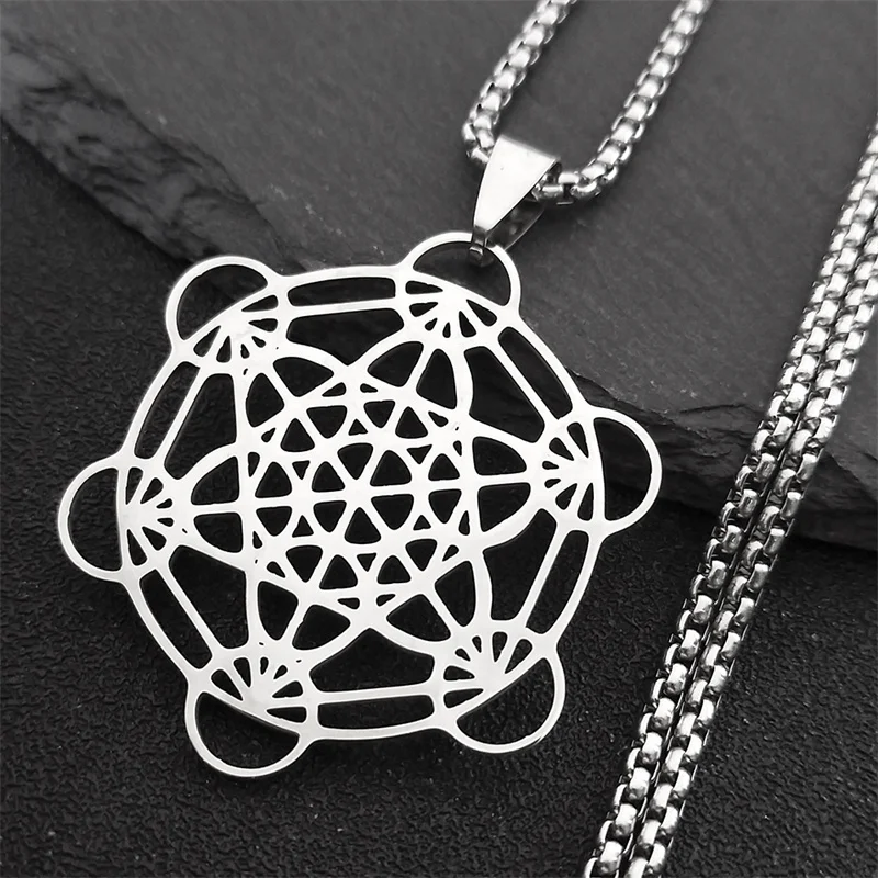 Flower of Life Chakra Spiritual Necklace for Women Stainless Steel Sacred Geometry Metatron Cube Salomon Men collar Jewelry