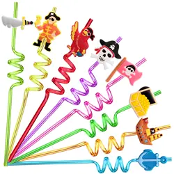 8pcs Pirate Party Favors Pirate Straws Plastic Reusable Pirate Straws for Halloween Pirate Birthday Party