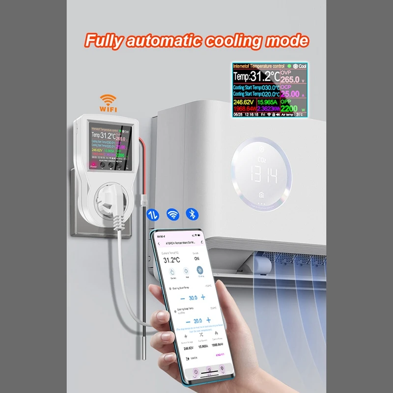 Tuya soket termostat Wifi 16A AC220V, pengontrol suhu Digital soket Outlet Timer Switch Sensor dengan colokan EU