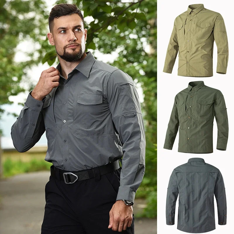 

6XL Top Quality Tactical Shirts Mens US SWAT Outdoor Combat Multi-pocket Quick Dry Waterproof Cargo Camping Long-sleeved