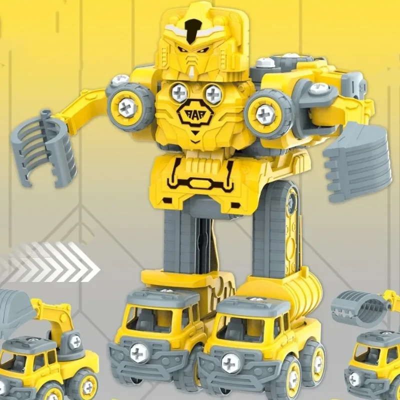 Children Screwing Blocks Five in One Engineering Truck Vehicle Merged Mech Robot Toys Fun Assembly DIY Kids Birthday Gifts Toys