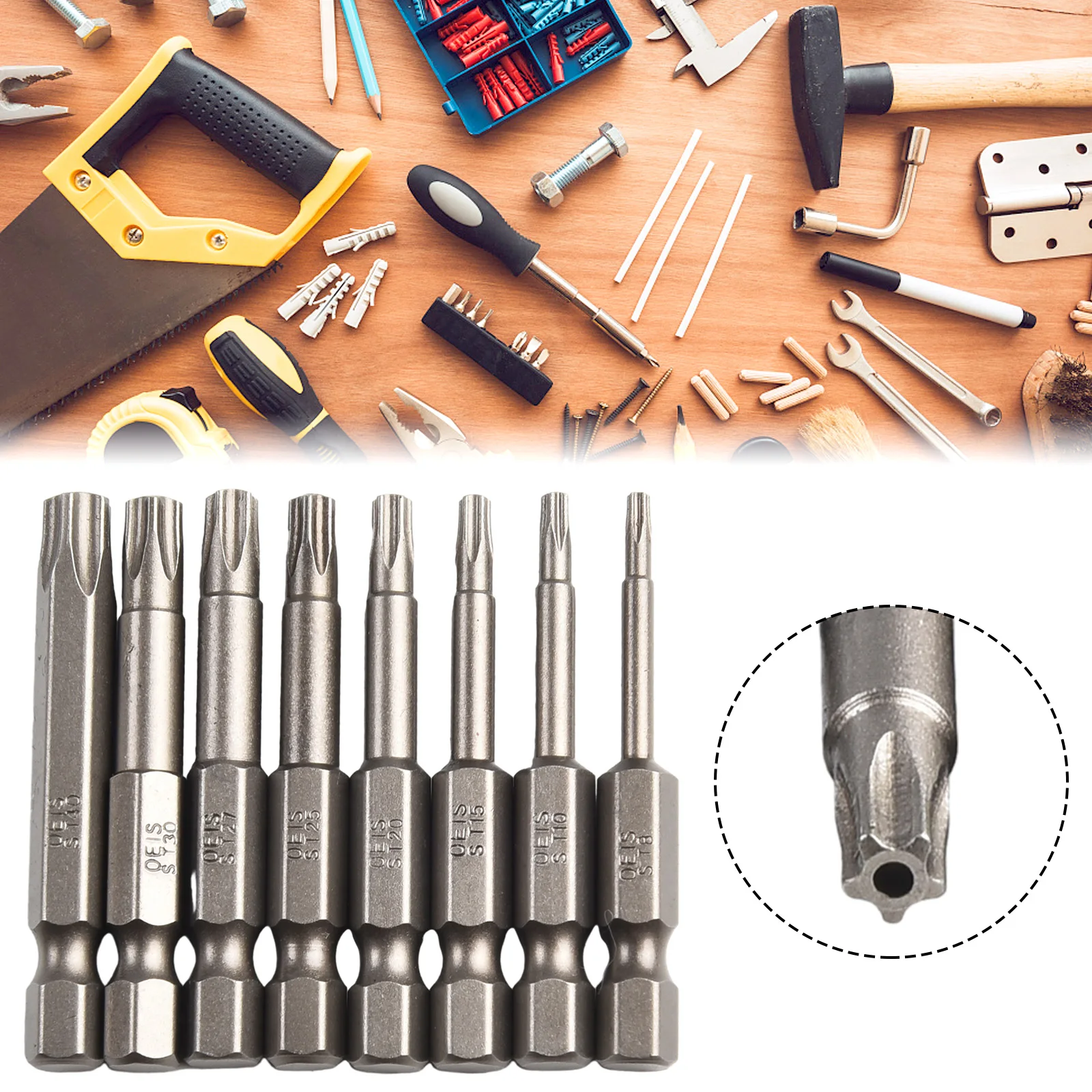 

8Pcs 50mm 1/4 Hex Shank Magnetic Five-point Torx Screwdriver Bits Set T8-T40 Home DIY Power Tool Replacement Accessories