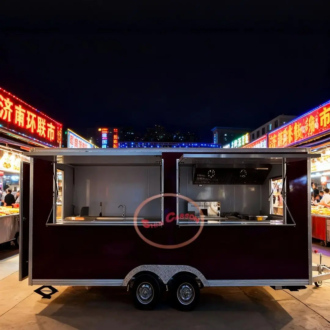 

Outdoor Mobile Food Trailer Commercial Multi-Functional Street Vendor Towing Snack Cart for Milk Tea BBQ Fried Chicken