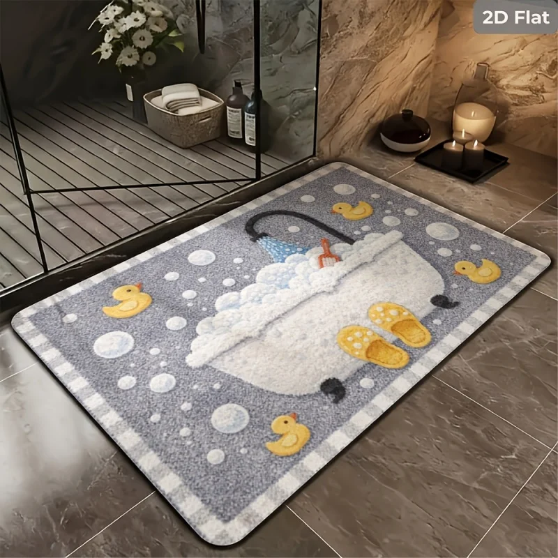Newest Doormat Cartoon Bathtub Yellow Rubber Duck Print Flannel Doormat Non Slip Soft Shower Floor Mat