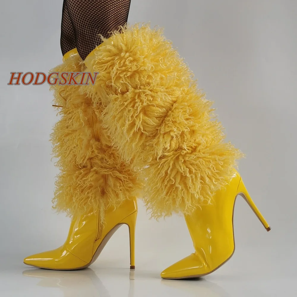 

Yellow Pointed Toe Side Zipper Pumps Knee High Stiletto High Heel Women Pumps 2025 New Arrivals Fashion Runway Casual Boots