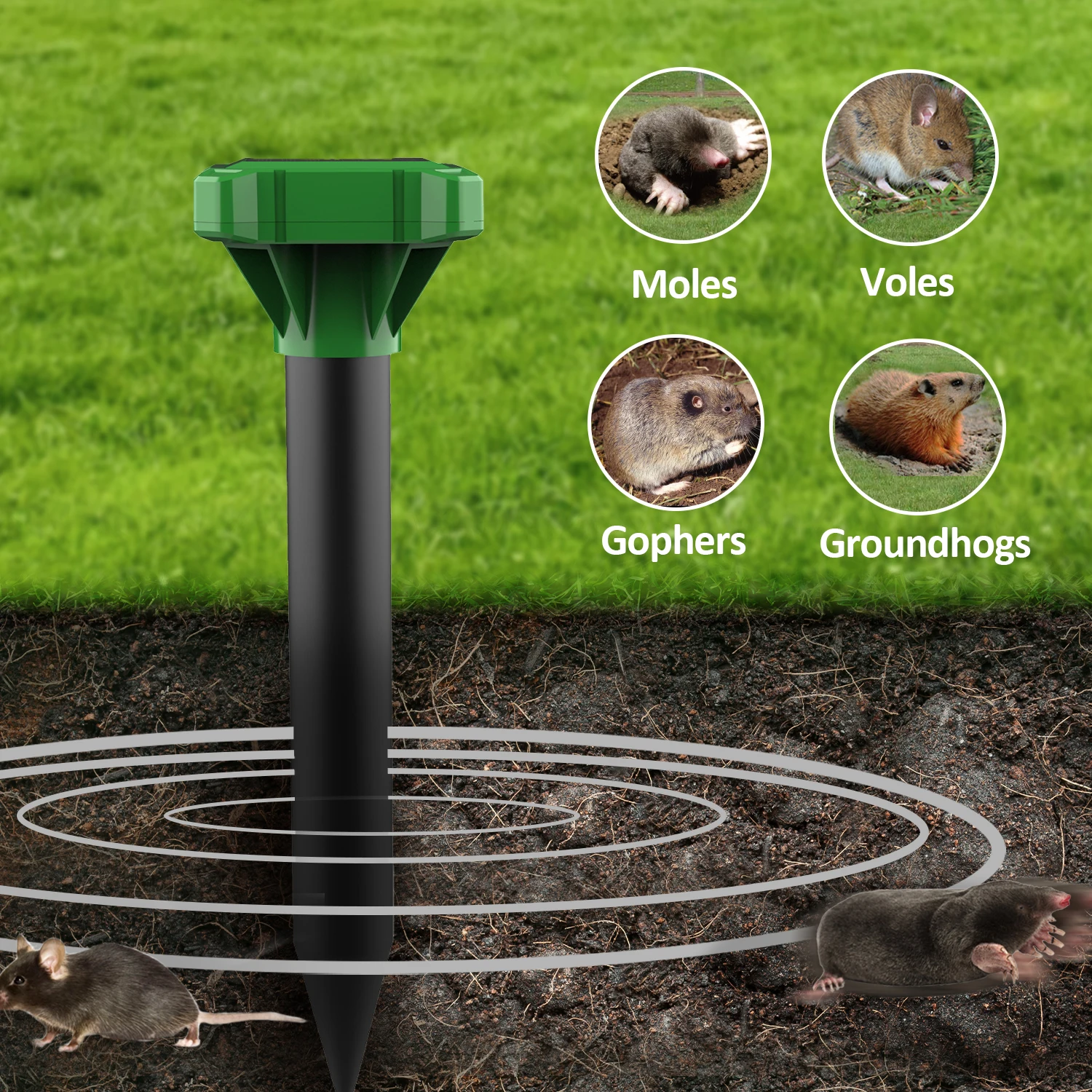 2025년 미국 재고 방수 2/4/8개입 소닉 태양열 두더지/뱀 퇴치 말뚝 야외용
