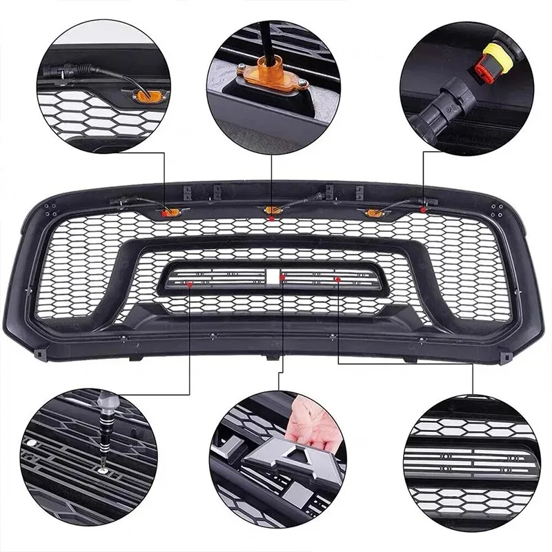 Raptor Style Front Mesh Grill For Dodge Ram 1500 2013-2018 Racing Grille ABS Black Bumper Mask Replacement Grid