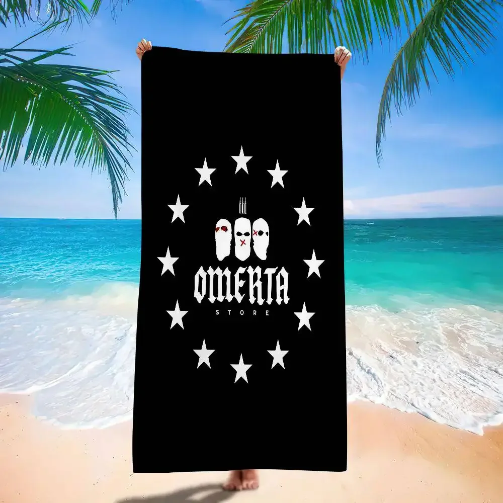 Toalla con logotipo Omerta Maes 47, toalla de playa de microfibra negra, absorbente, de secado rápido, suave, para yoga, natación, resort, escalada de montaña