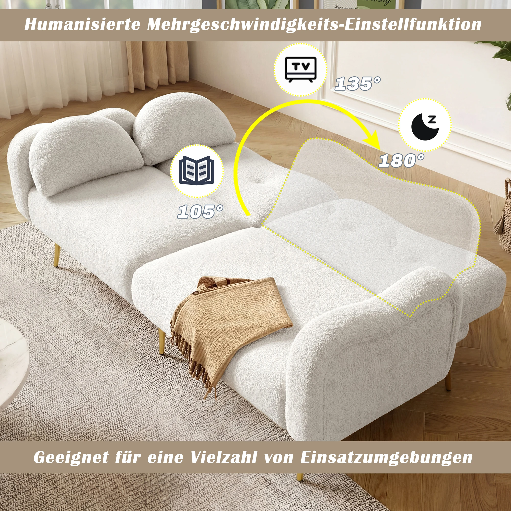 KOMHTOM Zweisitzer Sofabett Multifunktionales 2 In 1 Moebelstueck Mit Verstellbarer Rueckenlehne Vergoldeten Metallfuesen – Detail 9
