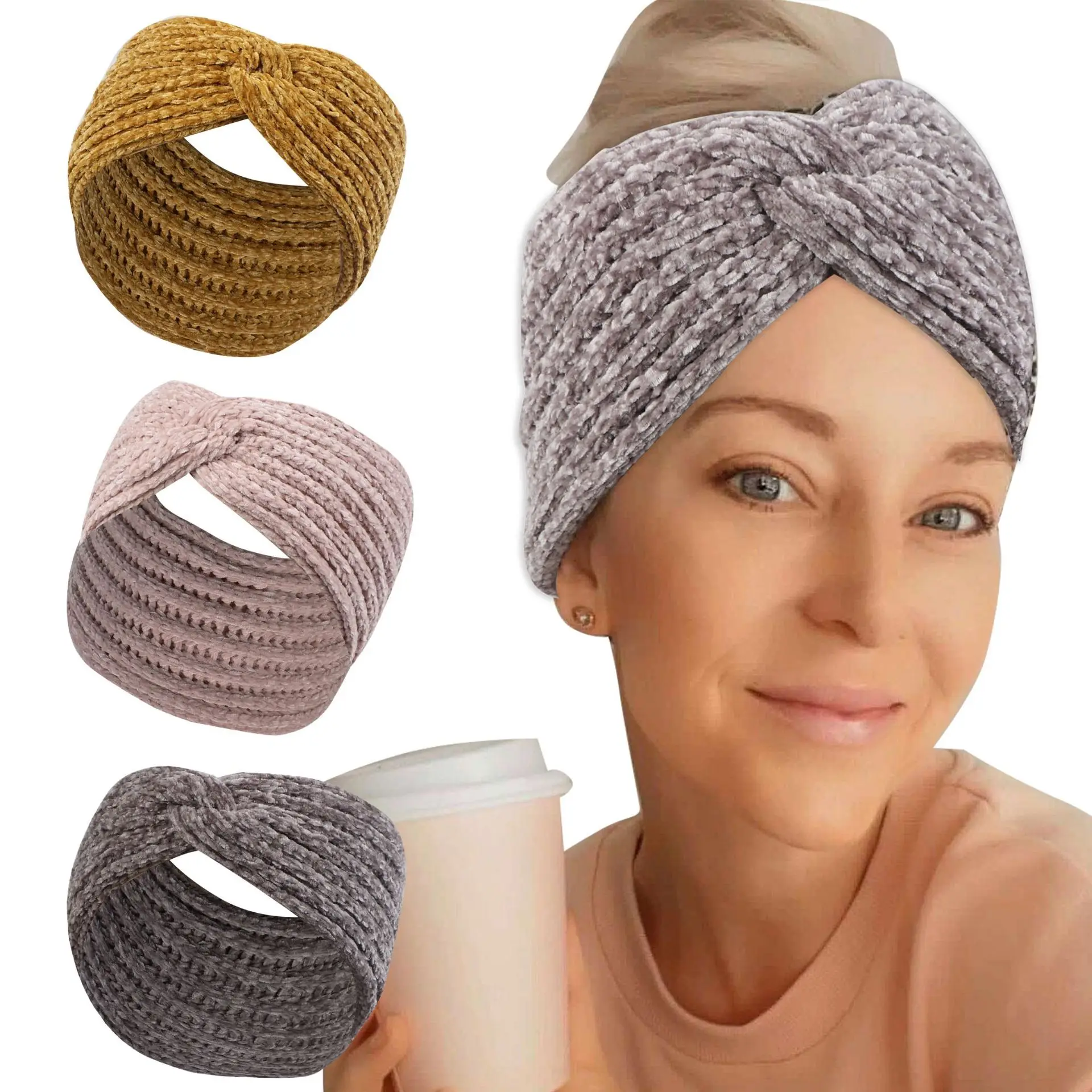 Windproof Going Out New Winter Solid Woolen Hairband Women'S Warm Wide Edge Cross Knitted Headband Hairband Accessories