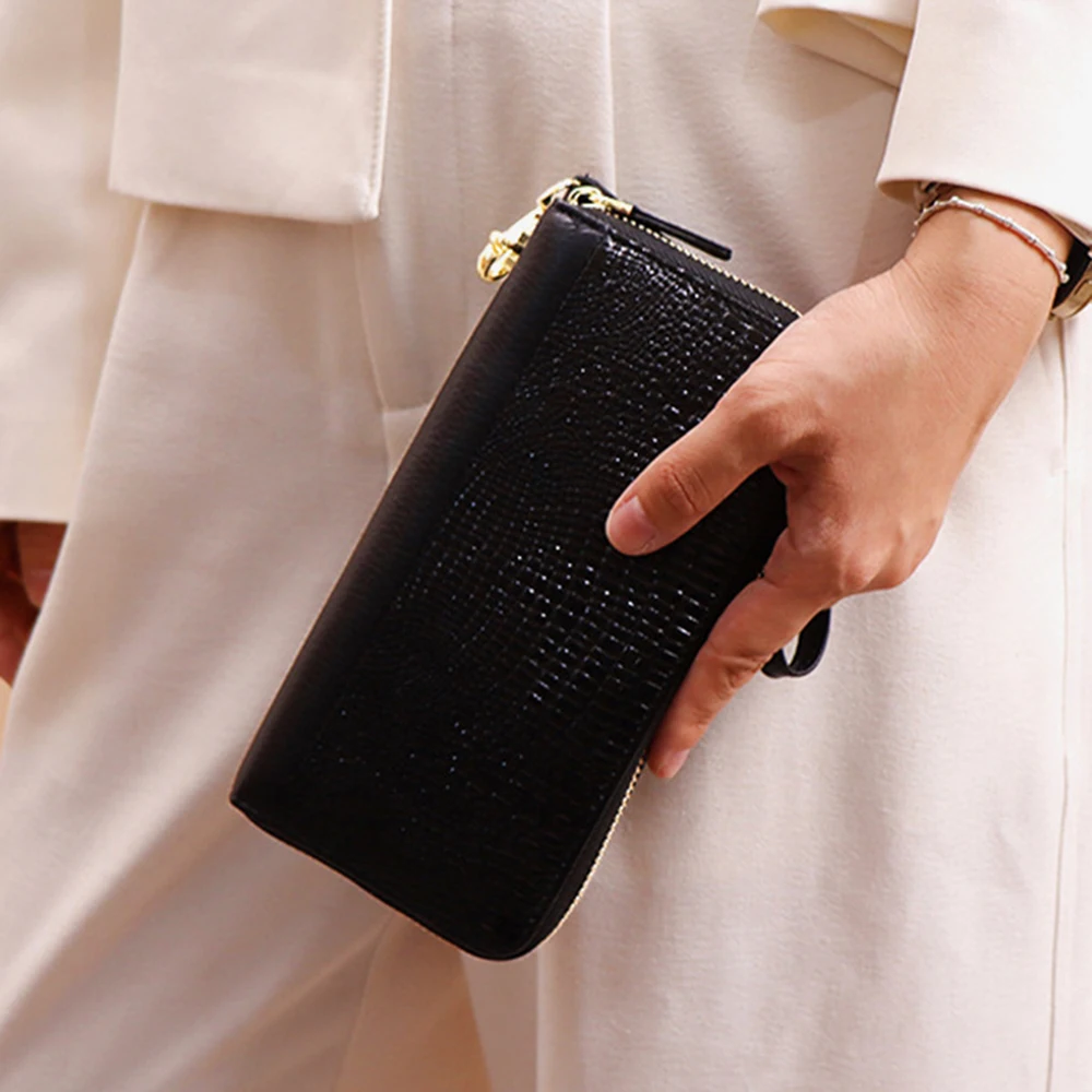 

2025 женский новый длинный стильный простой кошелек из натуральной кожи с крокодиловым узором, наручная сумка для телефона, большая вместительная сумка