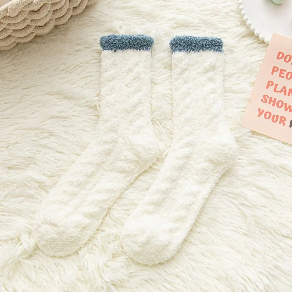 

6Pairs Cute Solid Fleece Socks Warm Soft Coral Fleece Socks Thicken Kawaii Winter Floor Socks Fall Winter