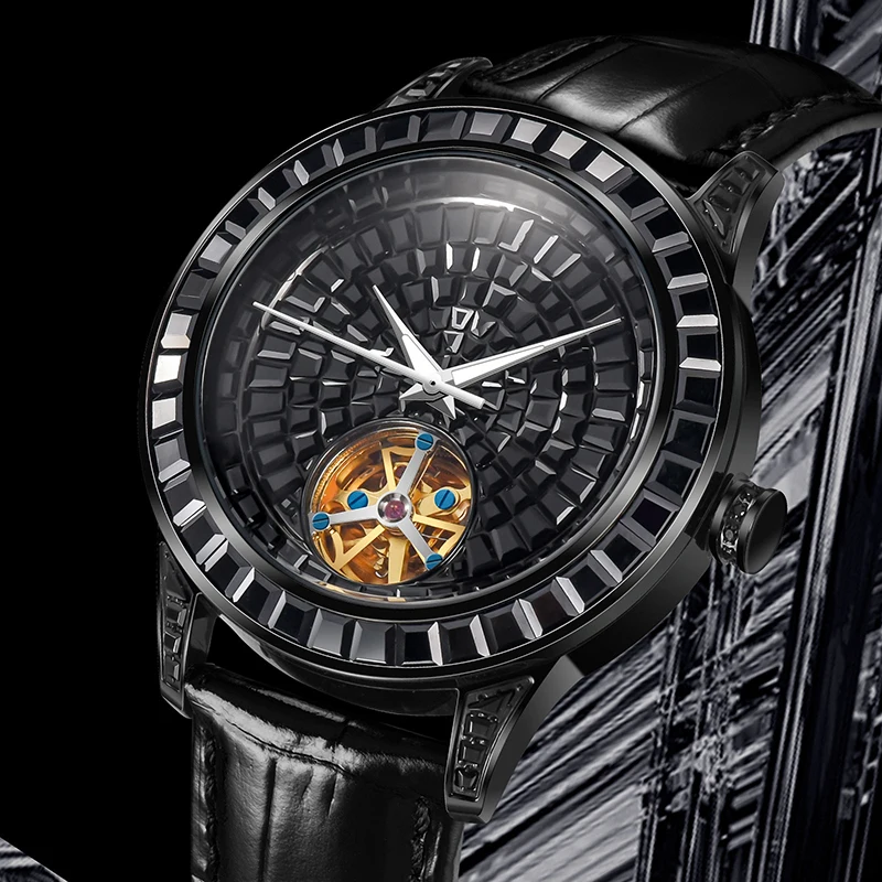 PINDU Design High Mechanical Watch Fashion Luxury All Diamond Watch For Men Waterproof Stainless Steel Leather Men Watches P5037