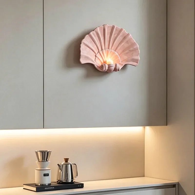 Nordic Pink Shell Wall Hanging Aromatherapy Candle Holder Modern Home Decor for Living Room Entrance Hotel Art Decoration