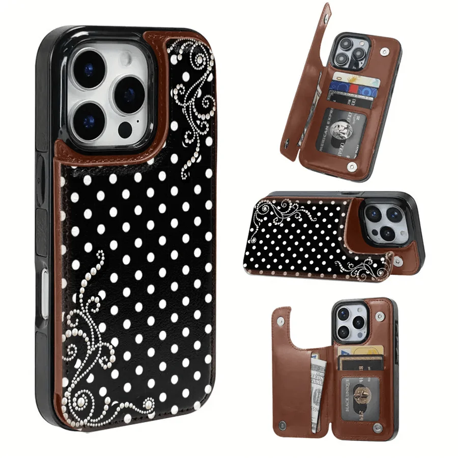 Pearl Polka Dot Dream Patterned Card Holder Leather Case Is Compatible With IPhone 17 Pro Max/Air/16/15/14/13/12/11.For Samsung