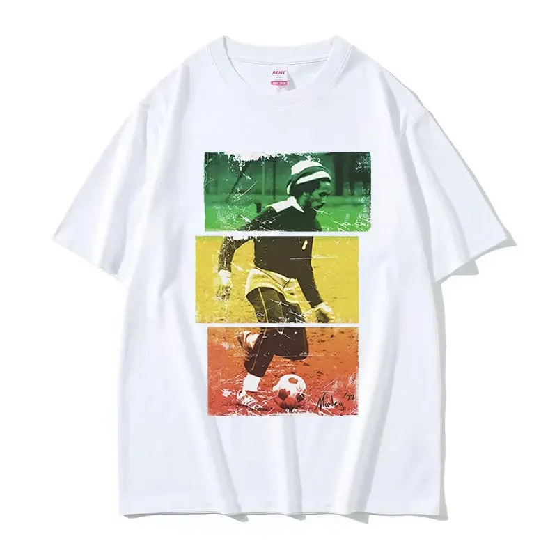 Reggae Bob Marley Football Graphic T-Shirt Men's Retro Fashion High Quality T-shirts Hip Hop Oversized Cotton T Shirt Streetwear