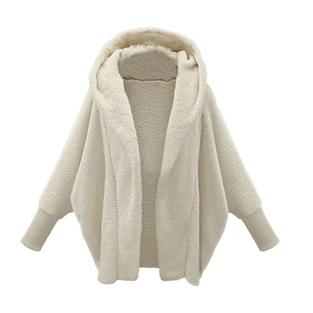 

Winter Coat Hooded Long Sleeves Cardigan Keep Warm Elastic Cuff Batwing Sleeves Jacket пальто женское