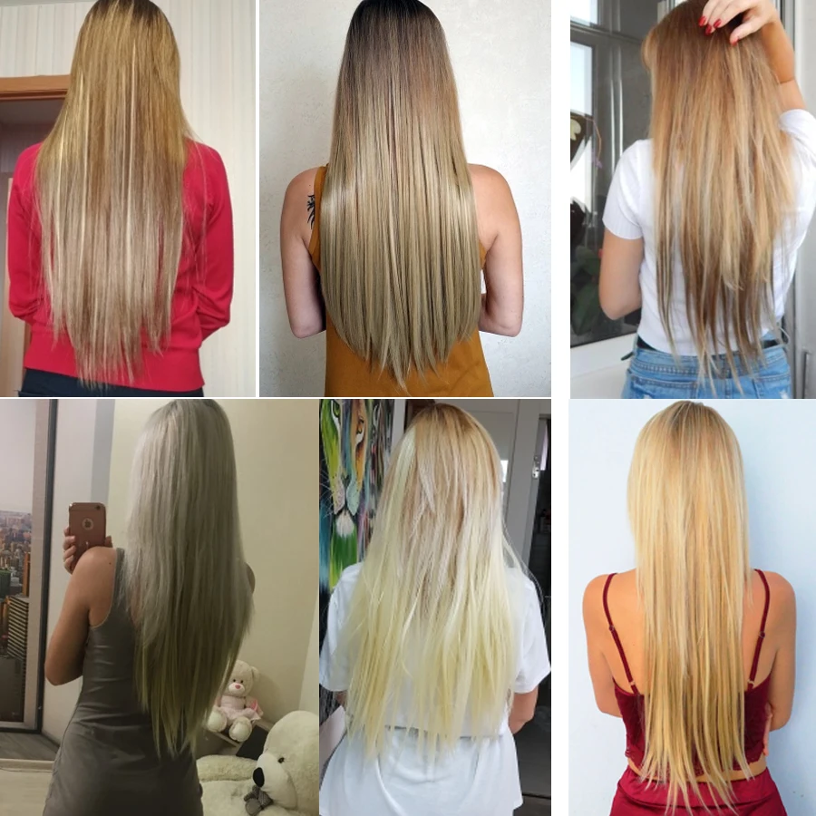 Extensiones de Cabello con 16 Clips, postizos rectos de 22 pulgadas, fibra sintética resistente al calor, cabeza completa, bricolaje, 6 unidades por