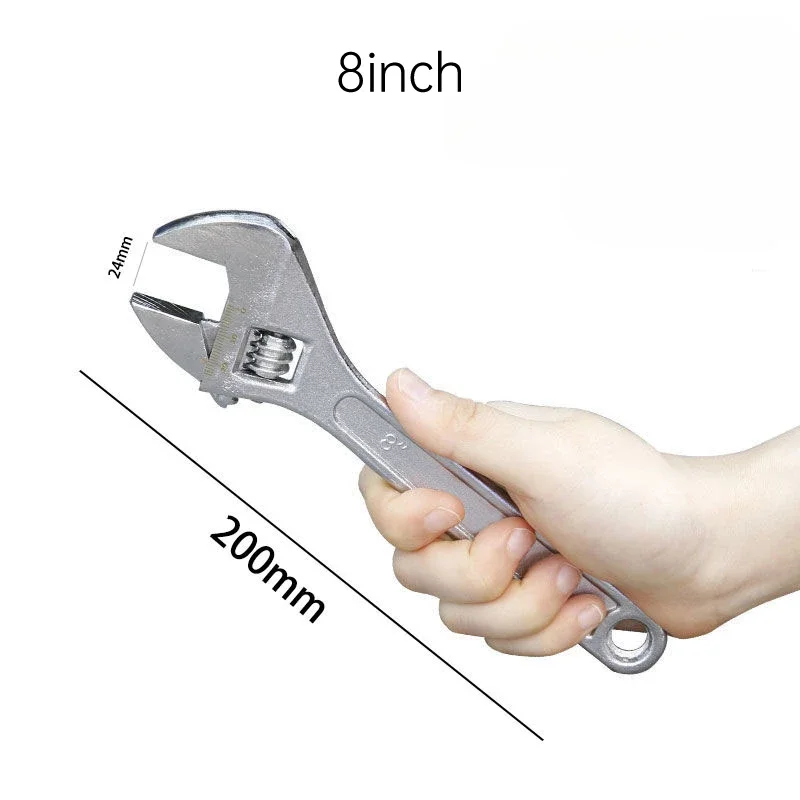 6/8/10/12inch Adjustable Wrench Large Opening Long Handle Universal Spanner CR-V Steel Hand Repair Tool for Mechanical Workshop