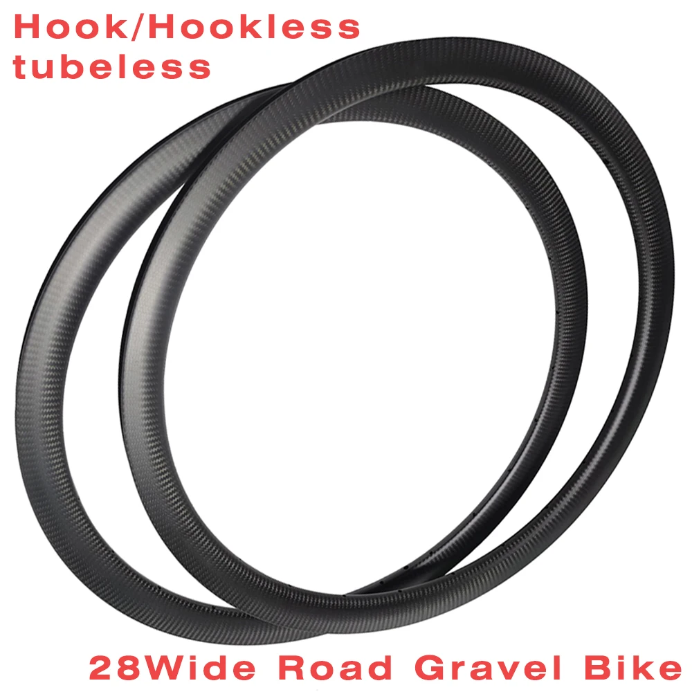 700C Tubeless Clincher Road Bike Carbon Rims 28mm Width 30 35 40 45 50 55 60mm Hook/Hookless Gravel Bicycle Wheels 3k Ud Twill