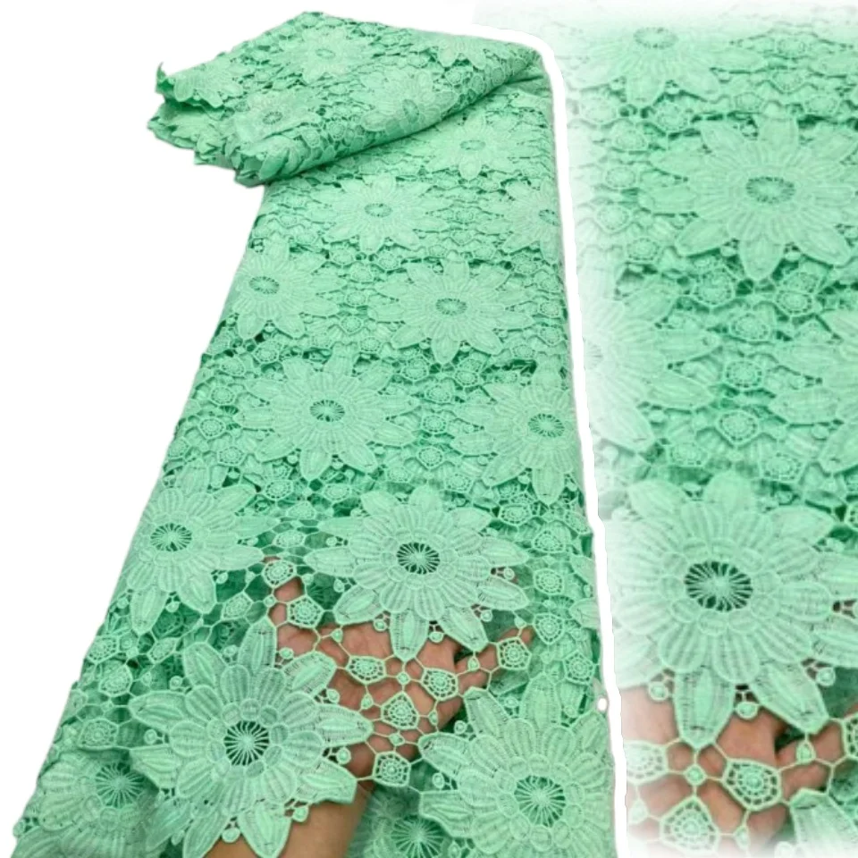 

African Milk Silk Fabric with Water Soluble Lace 2025 High Quality Nigerian Guipure Cord Lace for Sewing Wedding Dress SZ1737