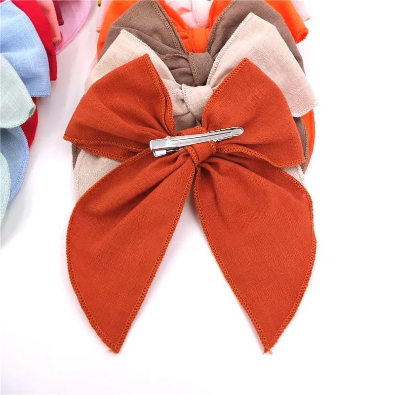 24pc/lot 5inch Fable Bows Hair Clips Baby Linen Cotton Hair Bow Hairpins Girls Hair Bow Kids Knotbow Barrettes Kids Headwear