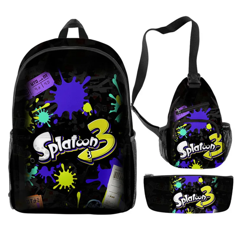 3pcs/Set Creative Fashion Game Splatoon 3 Pupil School Bags Laptop Daypack Backpack Inclined shoulder bag Pencil Case