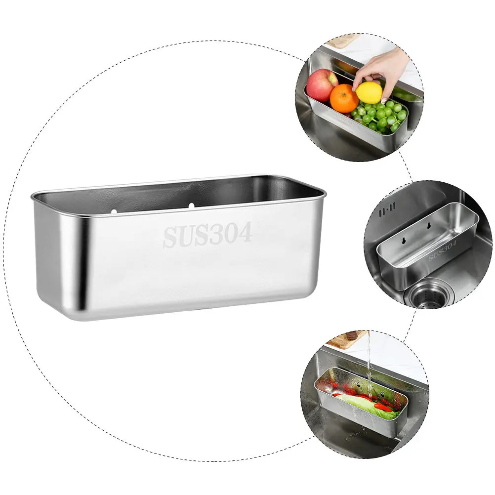 Drain Basket Kitchen Strainer For Fruits Vegetables Washing Stainless Steel Filter Sponge Storage Sink Food Catcher