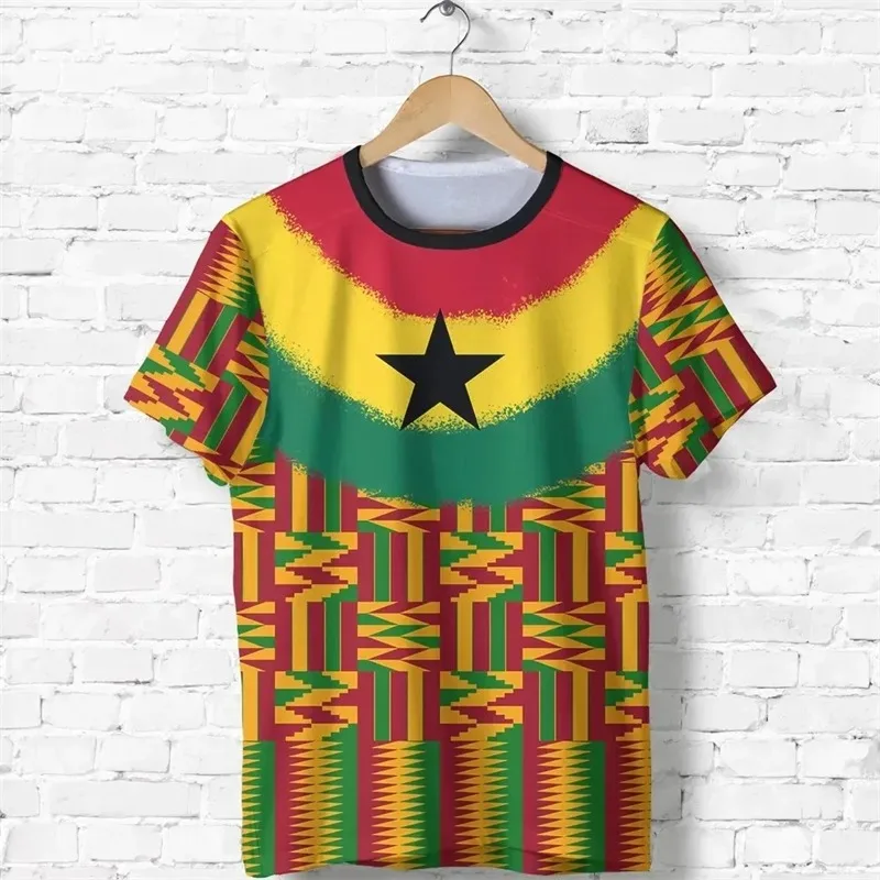 Ghana Flag Graphic Tee Shirts Fashion Ghanaian National Emblem Print T-shirt for Men Daily Dashiki Gym Sportswear Tops Clothing