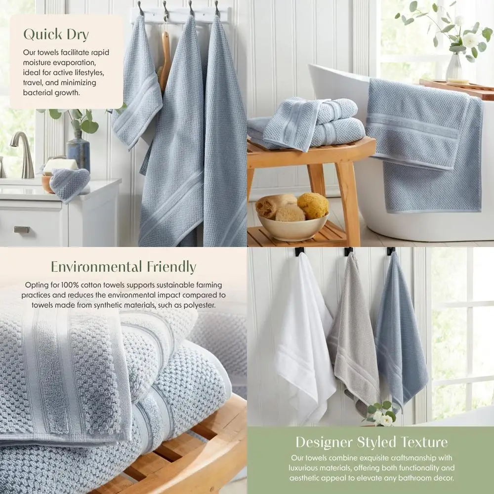 

Набор из 6 синих банных полотенец с текстурой «кукуруза», 100% чесаный хлопок, сертифицирован Oeko-TEX, впитывающие и быстросохнущие