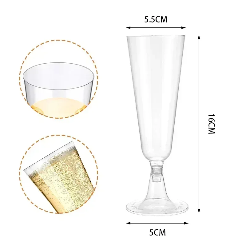 25pcs 150ml Plastic Champagne Flutes Disposable Sparkling Bar Cups Clear Pink Toasting Cup for Weddings Cocktail Event Bar Use