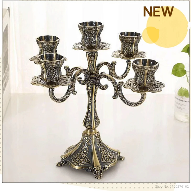 Home Decore Bronze Candelabra Metal Candle Holders Wedding Candlesticks Event Candle Stand Table Centerpiece