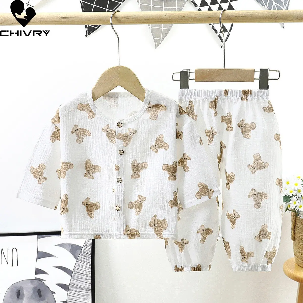 Kinder Sommer Pyjamas Neue Jungen Mädchen Dünne Cartoon Drei-viertel Hülse Baumwolle Garn Shirts mit Hosen Baby Schlafen Kleidung sets