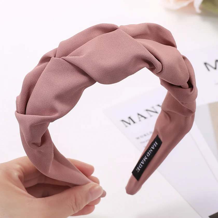 Einfarbiges geknotetes Haarband für Frauen, weicher Stoff, breites Haarband, modischer Turban-Haarreif, Haaraccessoires für den Alltag von Mädchen. – Detail 15