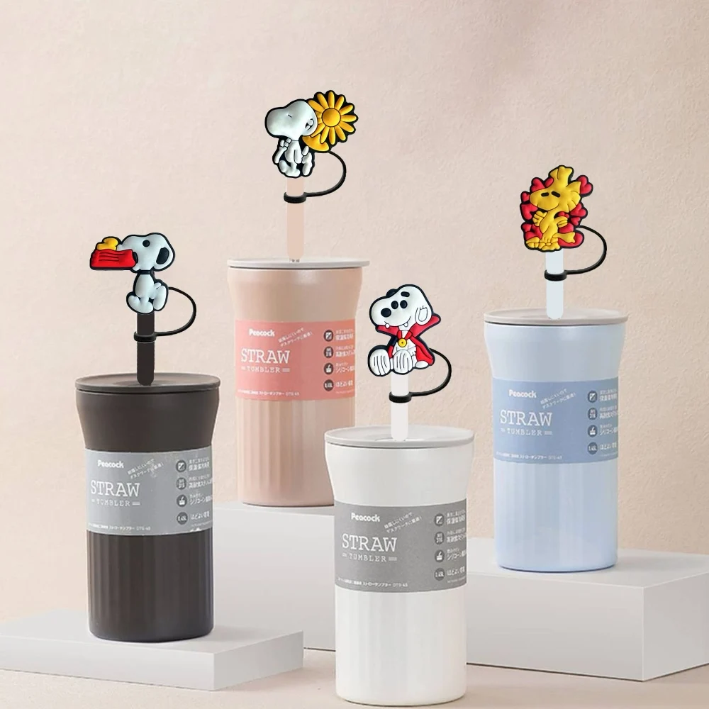 MINISO Snoopy Straw Toppers for10mm, with 30&40Oz Tumbler Accessories,with Handle Dust-Proof Reusable Straw Cover Charms Pendant
