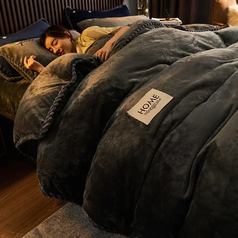 

Winter New Crystal Velvet Warm Duvet Cover Set Non-static Plush Quilt Cover Pillowcase Bedding Set Home Textile Full Queen Size