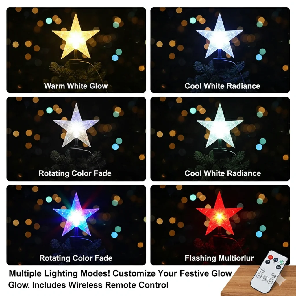 Rotating LED Santa Tree Topper With Sleigh Banner Christmas Tree Decoration With Spinning Motion Light Up Star