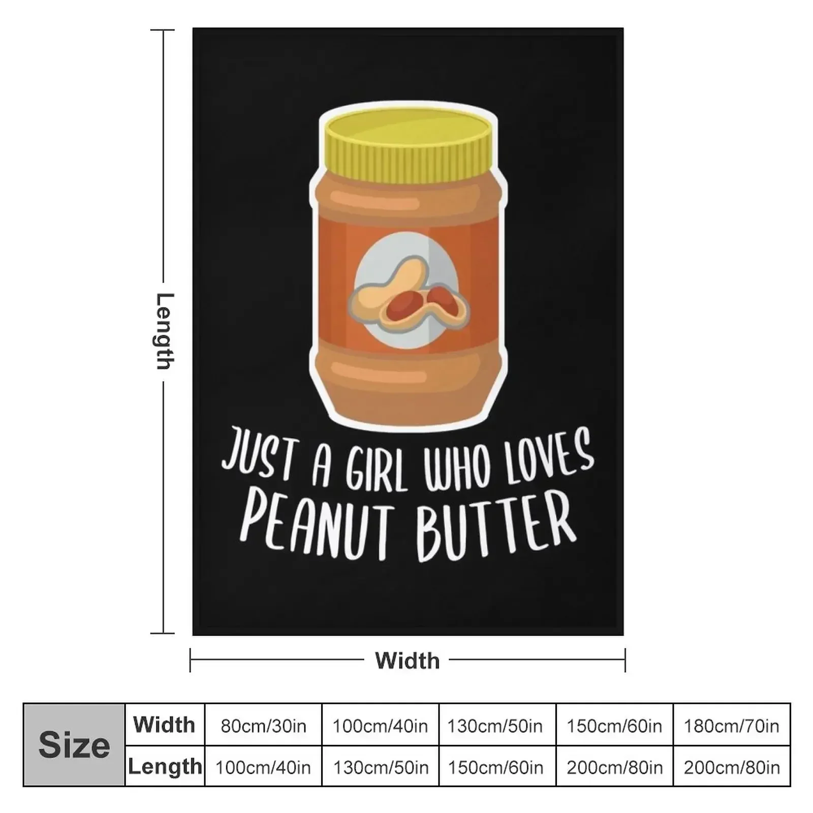 Just a Girl Who Loves Peanut Butter Throw Blanket couch cozy soft plush fuzzy picnic outdoor blanket