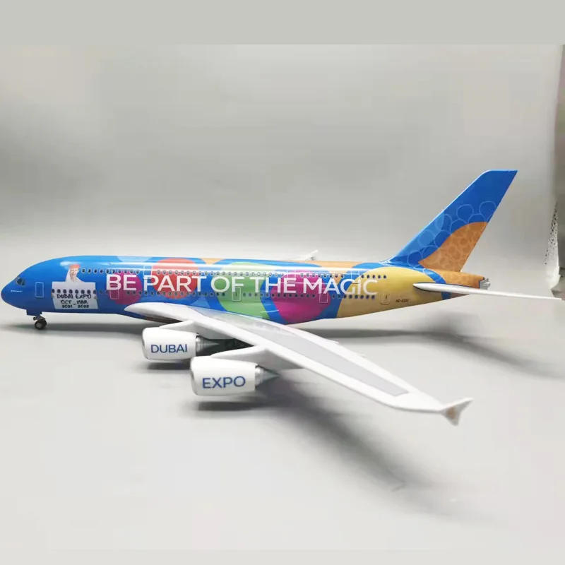 47cm 1:160 A380 Airliner Aircraft Model 2022 World Expo Wheels Lights Emirates Simulation Assembling Resin Plane Collection