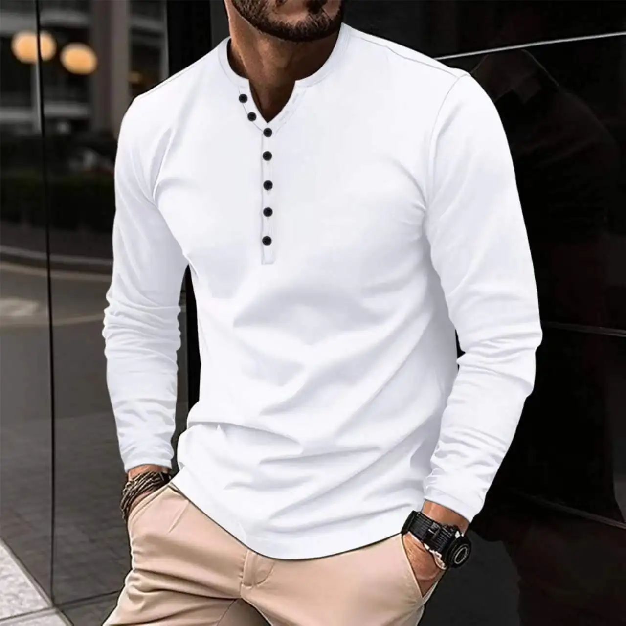 

New men's long sleeve T-shirt solid color loose business casual T-shirt long sleeve blazer