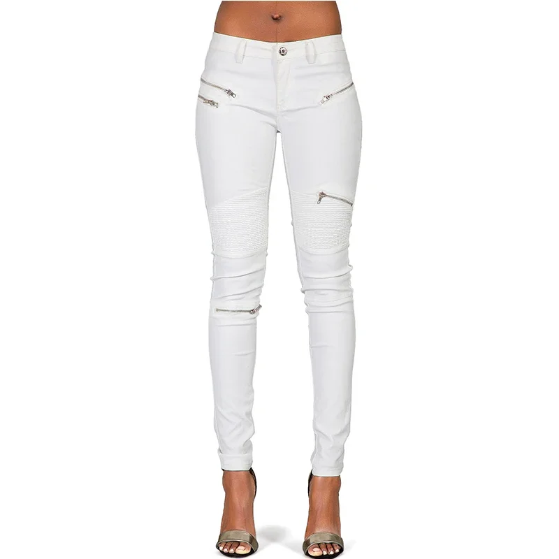 Women Low Waist Leggings Skinny Latex Faux Leather Dual Zippers Pu Leather Tights Trouser Commando Ladies Slim Sexy  Plus Size