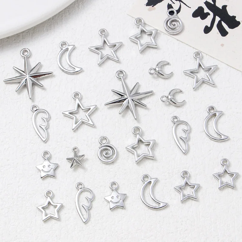 10pcs Hollow Star Wing Moon Alloy Charms Connector Pendants For Making Handmade DIY Jewelry Findings Accessories Necklace Crafts