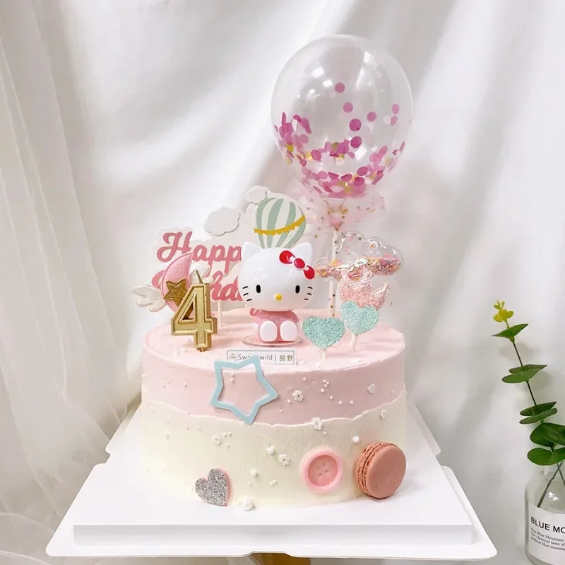 Hello Kitty Cake Decorative Kawaii Ornaments Hello Kitty Plug-in Birthday Party Dessert Bar Girl Birthday Party Decorations Gift