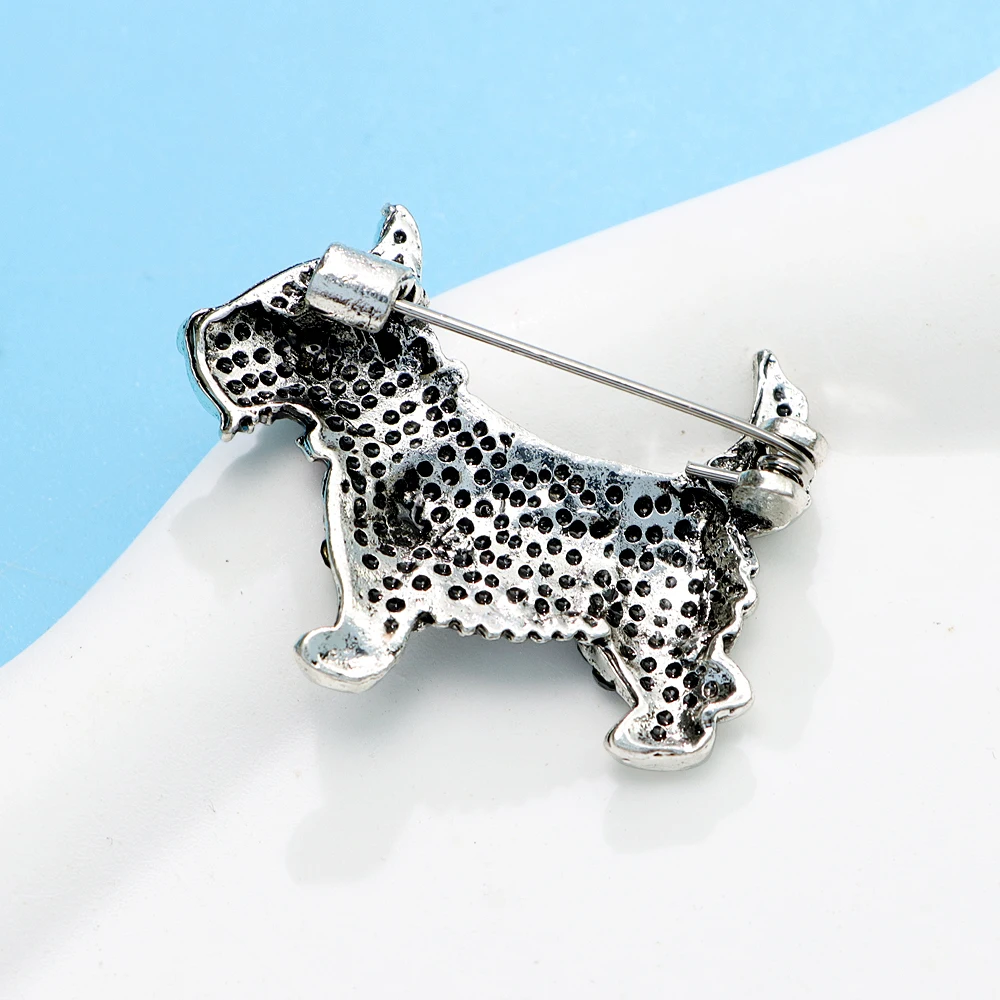 CINDY XIANG Rhinestone Schnauzer Dog Brooch Sherry Pin Blue Color Animal Jewelry Cute Small Winter Accessories High Quality